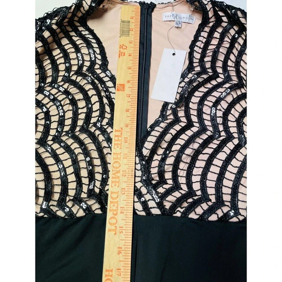 Rare London Jumpsuit Sz M 6 Womens Black Sequin Open Knit V-Neck NWT - Picture 10 of 13